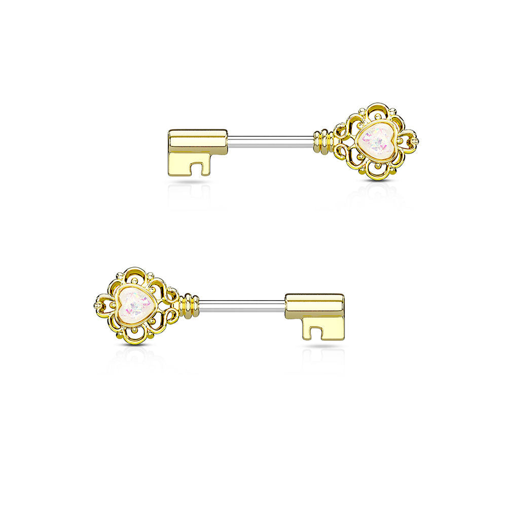Key Design 14G Nipple Barbell with Opalite Gem