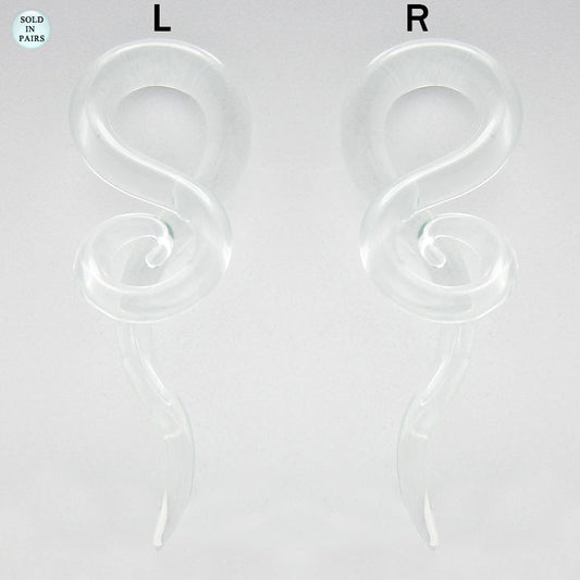 Pair of Clear Glass Tapers 0G-6G Single Twist Clear Pyrex with Spiral End