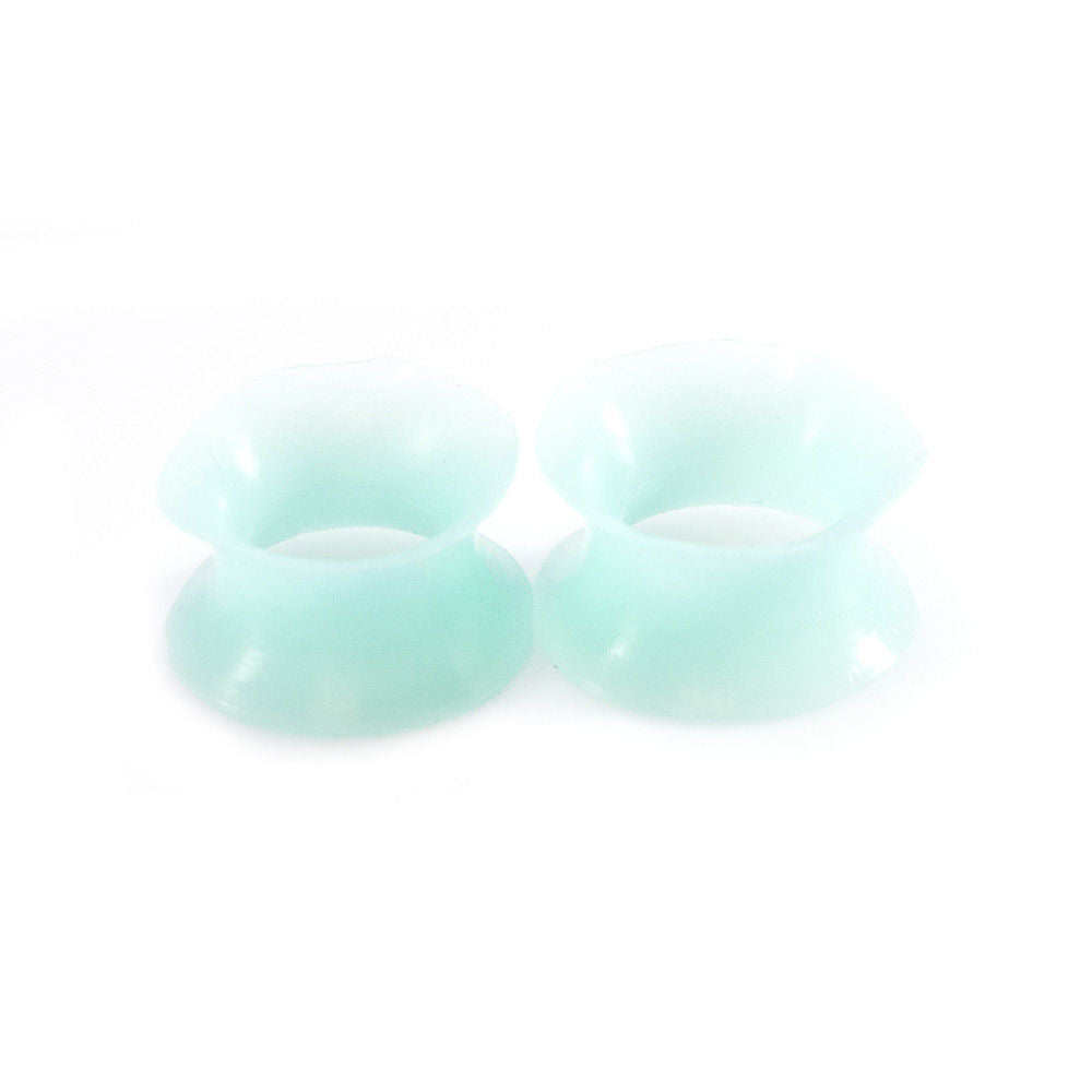 Ear Plugs /Tunnels Sold by Pair made of Aqua Soft Thin Silicone Glow in the dark