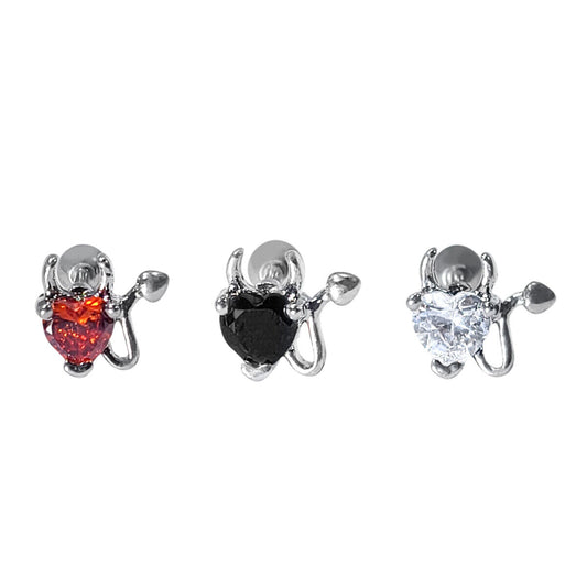 Ear Cartilage Heart CZ with Devil Horns Surgical Steel Earring 16g