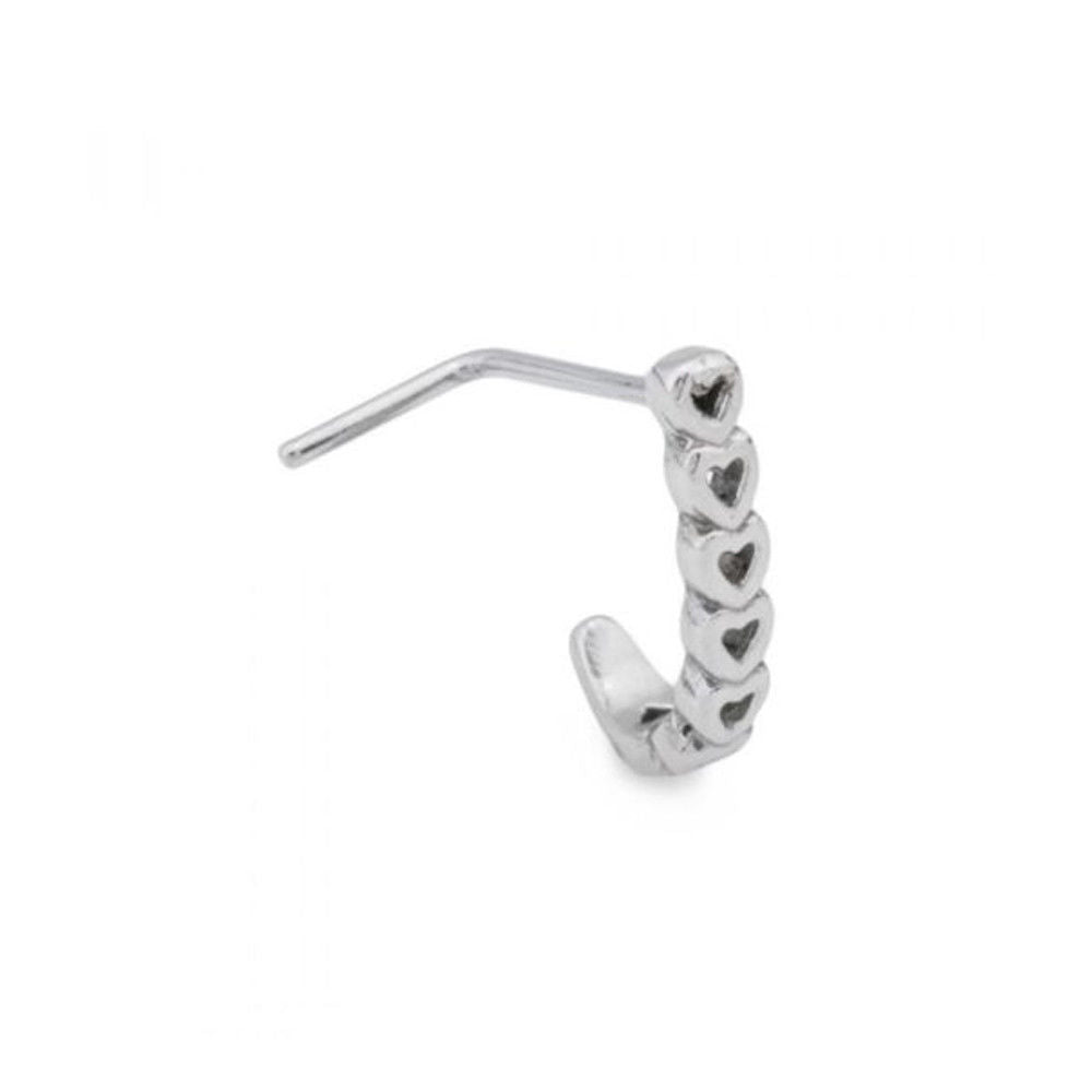 Nose stud L-shape with Heart Design 20g Surgical Steel