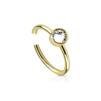 Solid 14K Gold Nose Hoop with CZ Gem