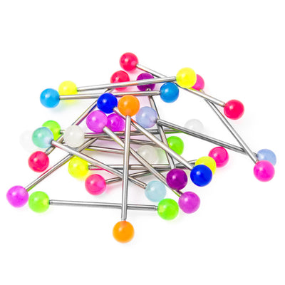 20 Industrial Barbells 14G - UV Glow Acrylic Beads - Assorted Lengths