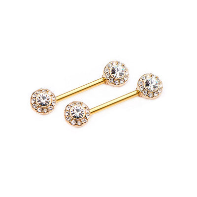 Pair of Nipple Barbells with Forward Facing Outrim Clear CZ