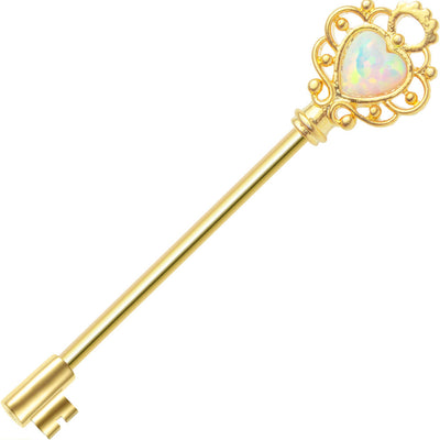 Industrial Barbell Piercing Heart Key Lab Opal 316L Surgical Steel 14G 38MM