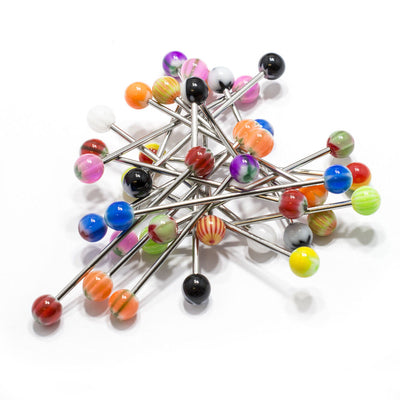 Industrial Barbell Piercing 20 Pack Surgical Steel 14G Acrylic Style Bead Ends