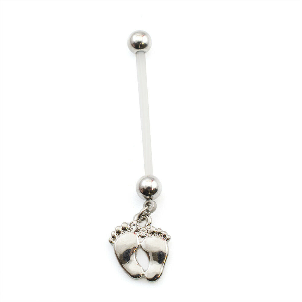Maternity Belly Button Ring with Little Cute Foot Design and Cubic Zirconia 14g