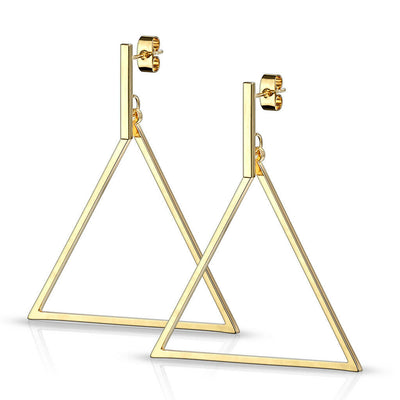Pair of Stainless Steel Earrings with Bar and Large Triangle Dangle Design 20g