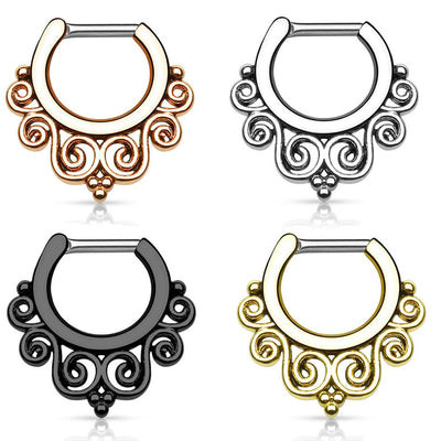 Septum Piercing Clicker Tribal Swirls 14ga or 16ga 4 Color Options