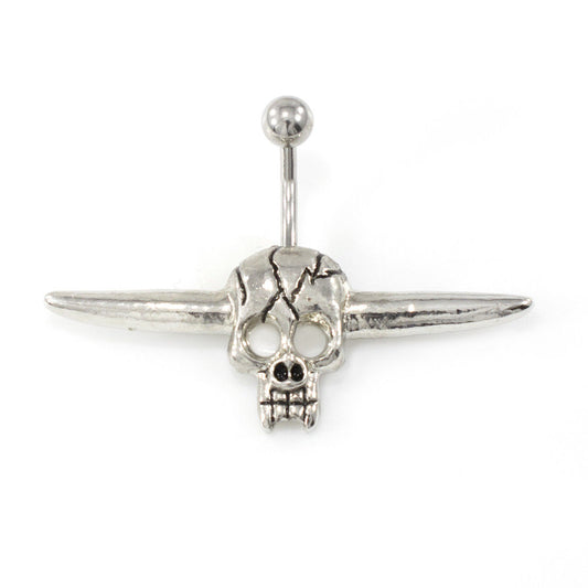 Belly Button Ring with Bull Skull Vintage Design 14g
