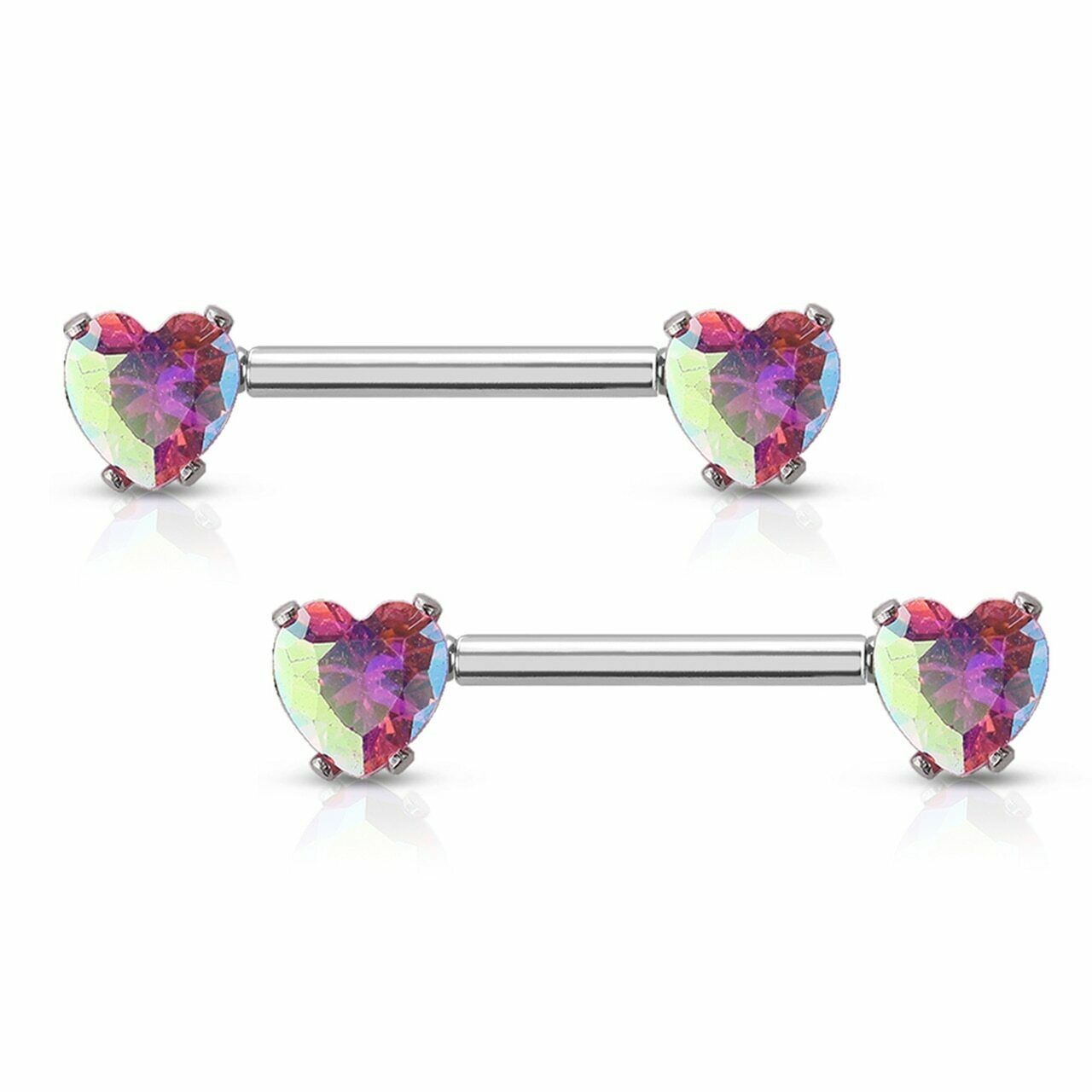 Nipple Barbell Prong set Heart Ab Jewels surgical steel