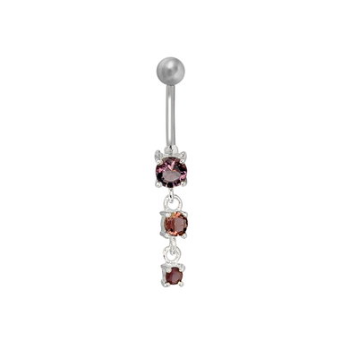 Purple Prong CZ Dangle Belly Button Ring Surgical Steel 14ga