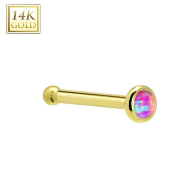 Nose Bone Ring 14kt Solid Yellow Gold with Press Fit Purple AB CZ  20ga