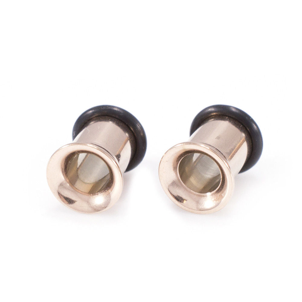 Pair of Ear Plugs Rose Gold O ring Style, Surgical Steel