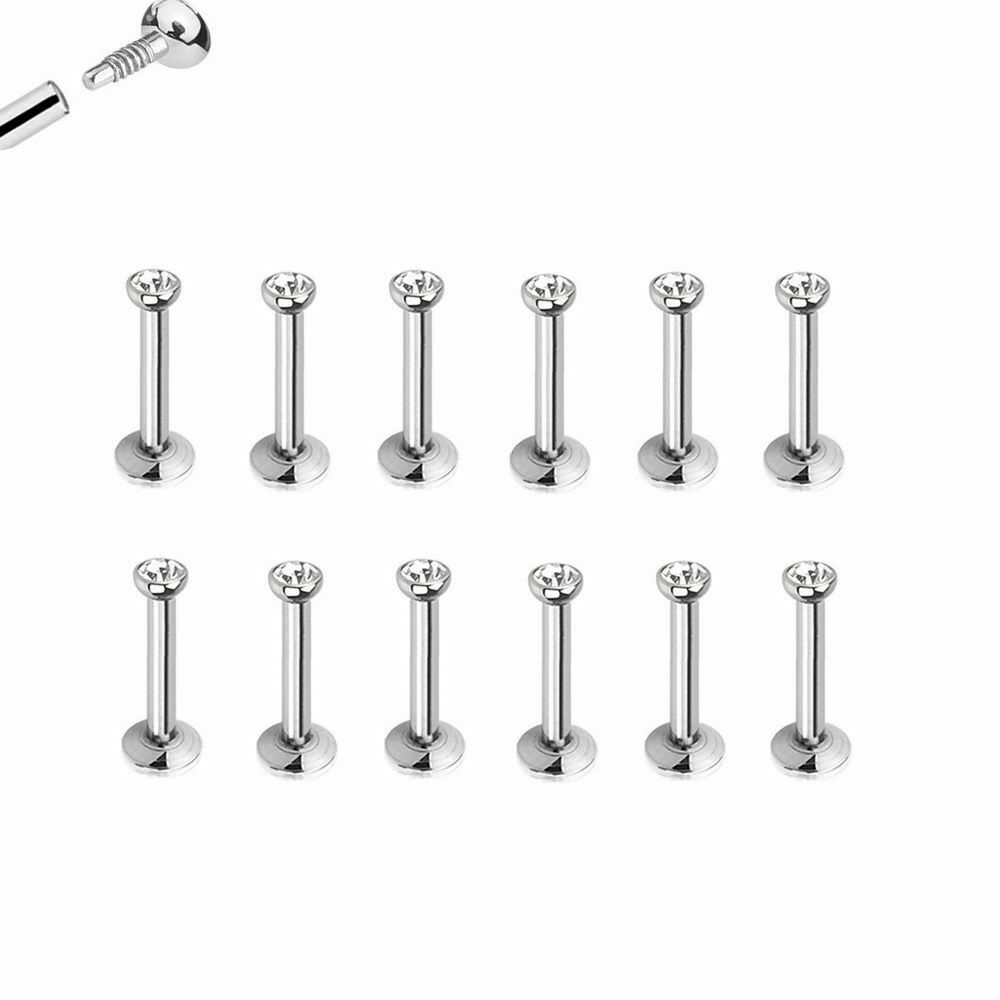 Internally Threaded Surgical Steel Labrets with 1.8mm Bezel Cubic Zirconia 14g 5/16 - Pack of 6