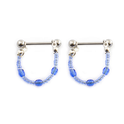 Nipple Barbell with Beads Chain Dangle 14G Surgical Steel