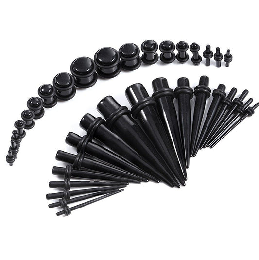 36 Pieces Black Acrylic Ear Stretching Kit Tapers with Plugs - 14G - 00 Gauge
