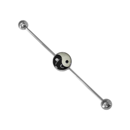 Barbell Industrial ear jewelry Surgical Steel with Ying Yang logo design 16G