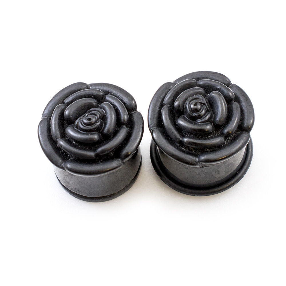 Acrylic Ear Plugs with Roses Design and O ring Multiple Sizes Available