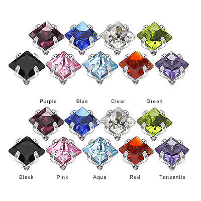 9pc Internally Threaded Prong Set Square Jewel Dermal Tops - SAS32-9pc