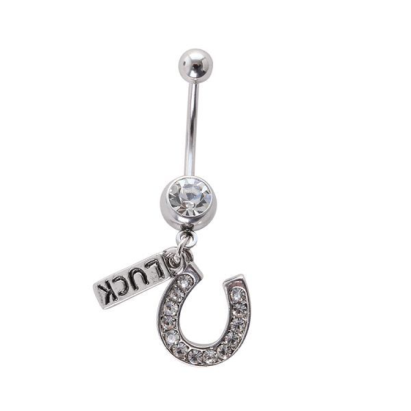 Belly Ring Dangle Horseshoe With Dangle Luck Charm 14G 7/16