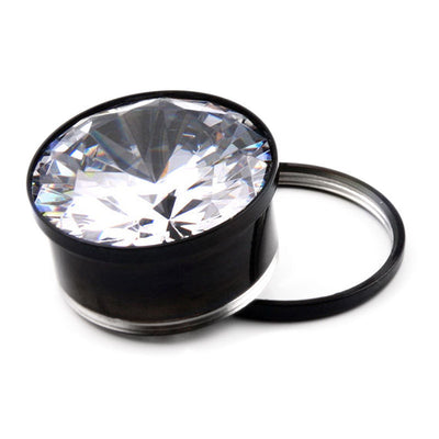 Pair of Small Gauge Black Anodized Titanium Ear Plugs with CZ Gem Screw-Fit