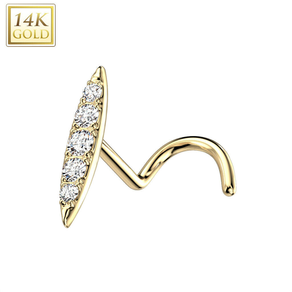 Nose Screw Rings With Cz paved 14K solid gold 20G fit most of nose piercings