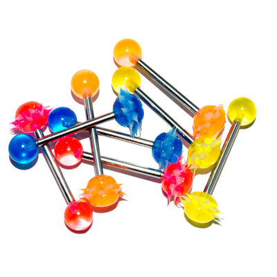 Pack of 8 Tongue Barbell 14G Surgical Steel with Silicone French Tickler End