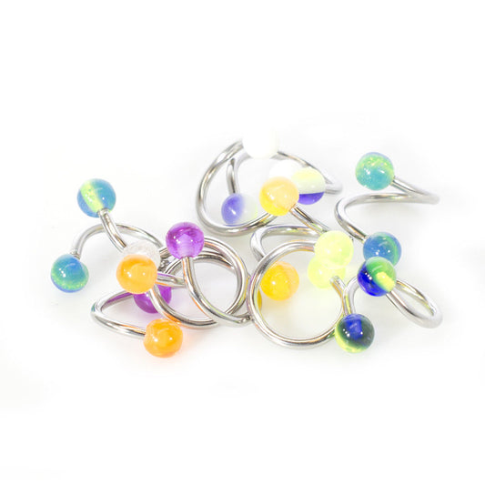 Twister Rings 10 Pack Multi-Colored Glow In The Dark Design Navel Lip Ear Helix