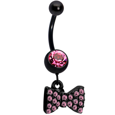 14ga Black Anodized Dangle Bow Tie Belly Navel Piercing Ring