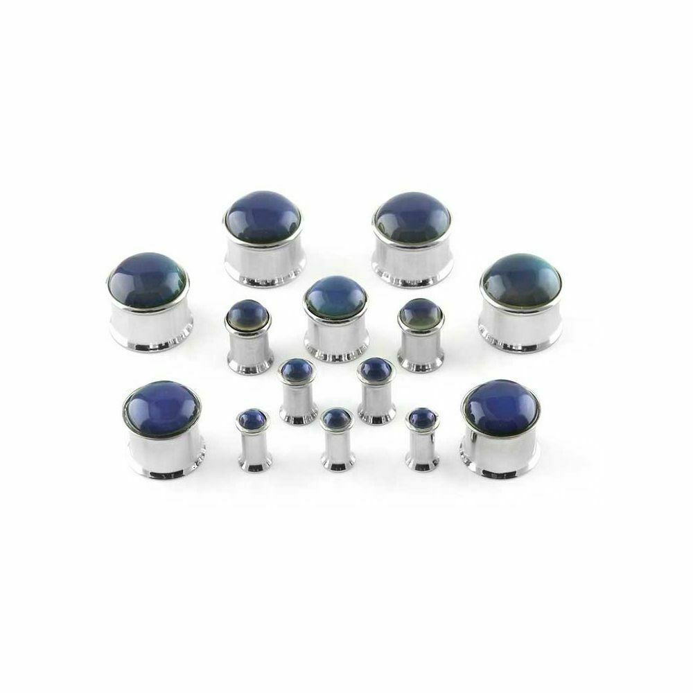 Mood Stone Dome Over Double Flared Plugs Surgical Steel- Sold as a Pair