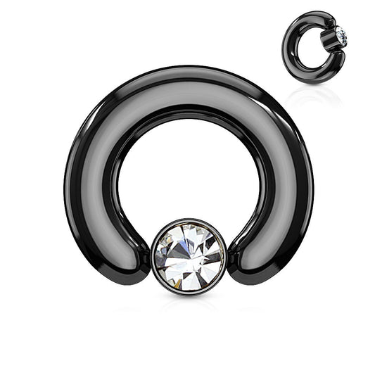 Large Gauge Captive Ring with CZ Set Round Flat Cylinder - 3 Colors Available