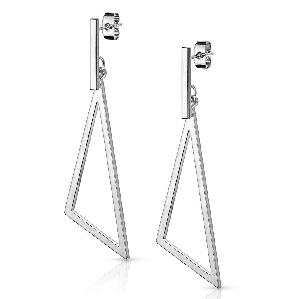 Pair of Stainless Steel Earrings  with Bar and Triangle Shape Dangle Design 20g