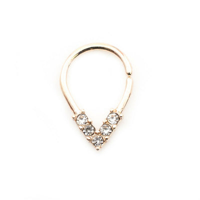 Pear Shaped Bendable Cut Ring w/ 5 CZ Lined Design for Septum, Cartilage, Tragus