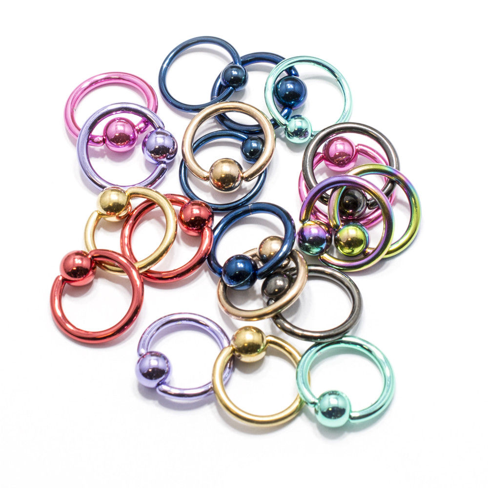 Captive Bead Ring 10 Pack CBR 14G 16G Anodized Titanium Lip Tragus Labret Septum