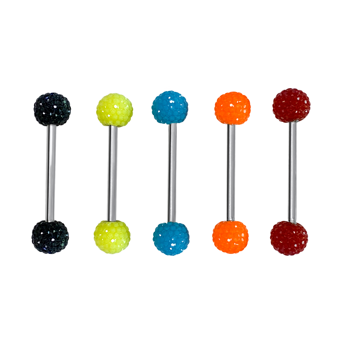 Tongue rings barbells  pack of 5 surgical steel colorful acrylic balls