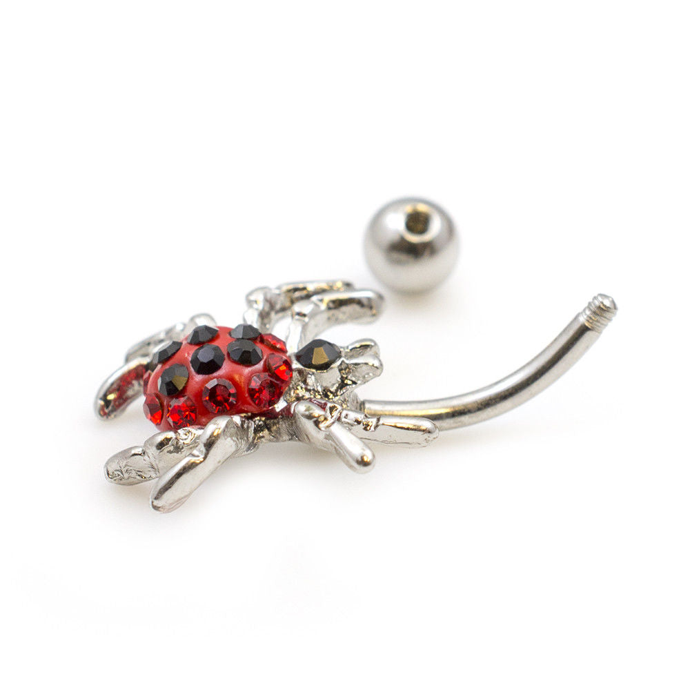 Navel Ring with Cute Spider Design and Multiple Cubic Zirconia Gems 14g