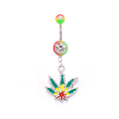 Belly Button Rings Marijuana Pot Leaf Dangle 14G Belly Button Ring 1.6mm Rasta