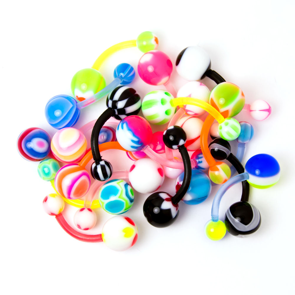 20 Mixed Bioflex Belly Navel Rings - 14ga-3/8"(10 mm) - Flexible and Comfortable