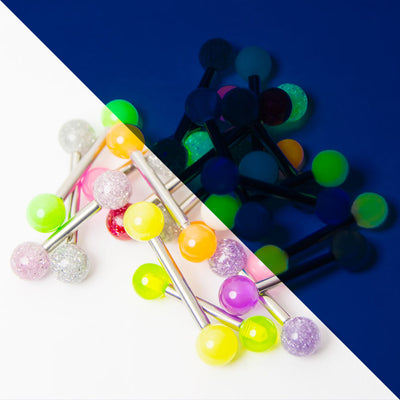 20 Straight Piercing Barbells - Glitter, Acrylic, UV Glow - Assorted Lengths