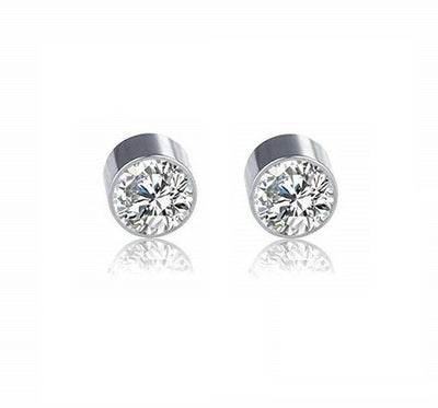 Earrings Magnetic with Double Side Steel Press Fit Cubic Zirconia-Sold as a Pair