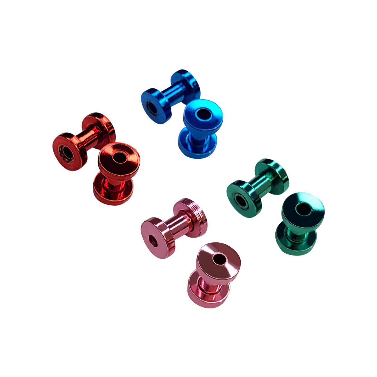 Pair of Screw Fit Ear Plugs Gauges Ion Plated Titanium Pink Blue Green Red