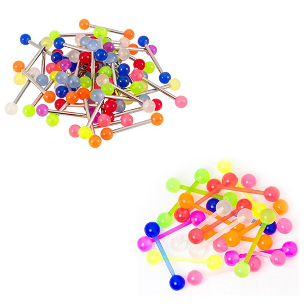 Lot of 40 Straight Barbells Glow In The Dark Flexi and Surgical Steel