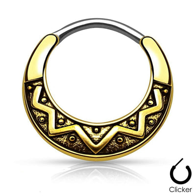 Tribal Fan Design Round 316L Surgical Steel Septum Clicker 16G