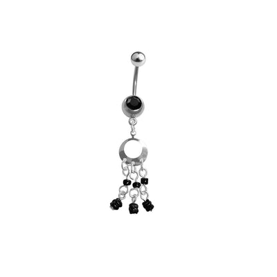 Belly Navel Ring Triple Dangle with Black Beads Gothic Art Deco Style 14G