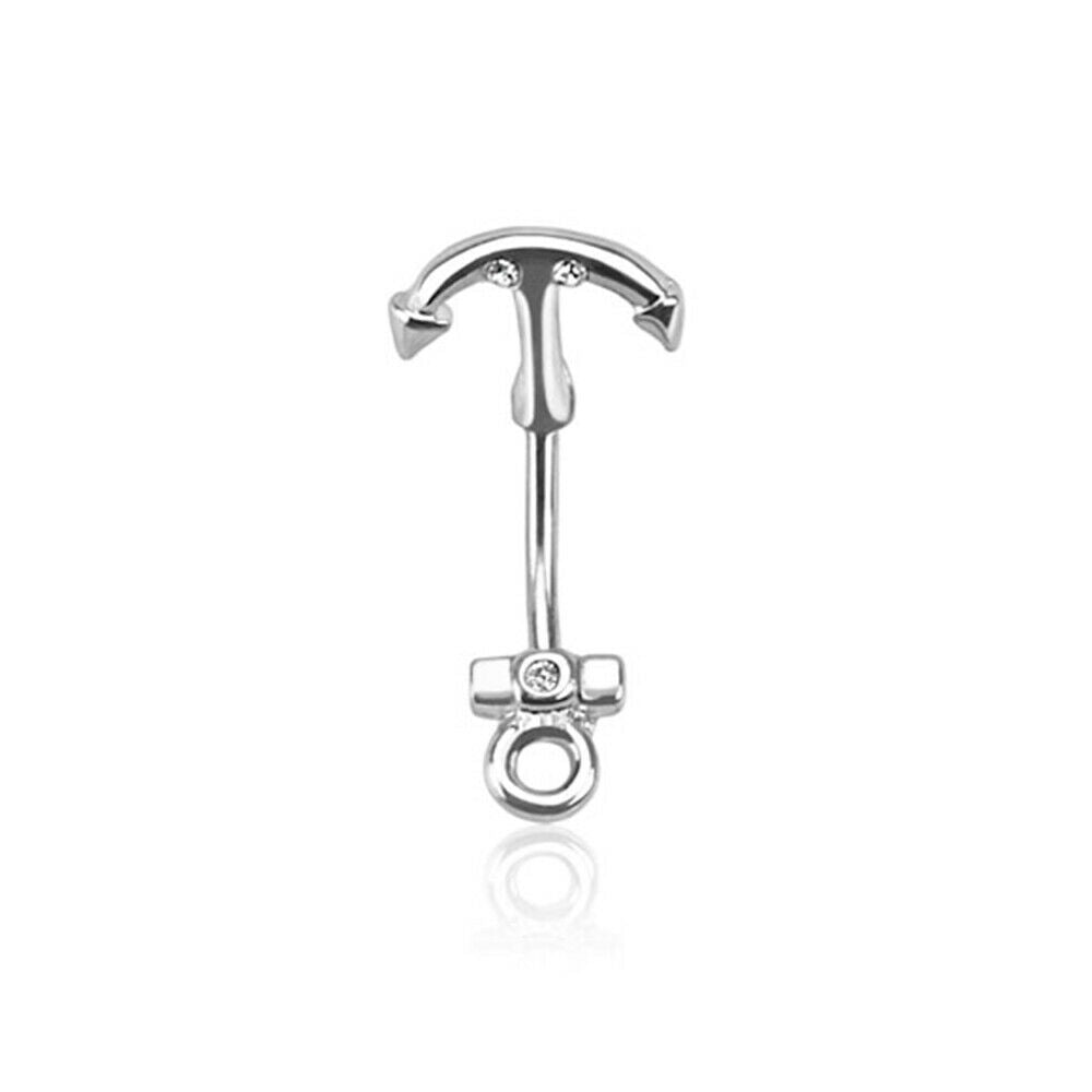 Belly Button ring Petit Size 16G anchor design with small CZ on the top