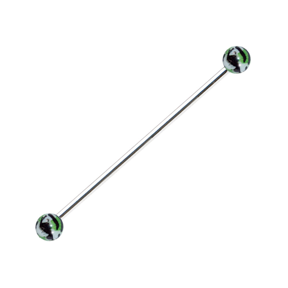 Industrial Scaffold Barbell 14G with Camouflage Design Ball Ends