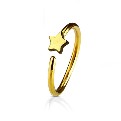 Nose & Cartilage 20G Hoop Ring Star Charm Anodized Surgical Steel - Sold Each