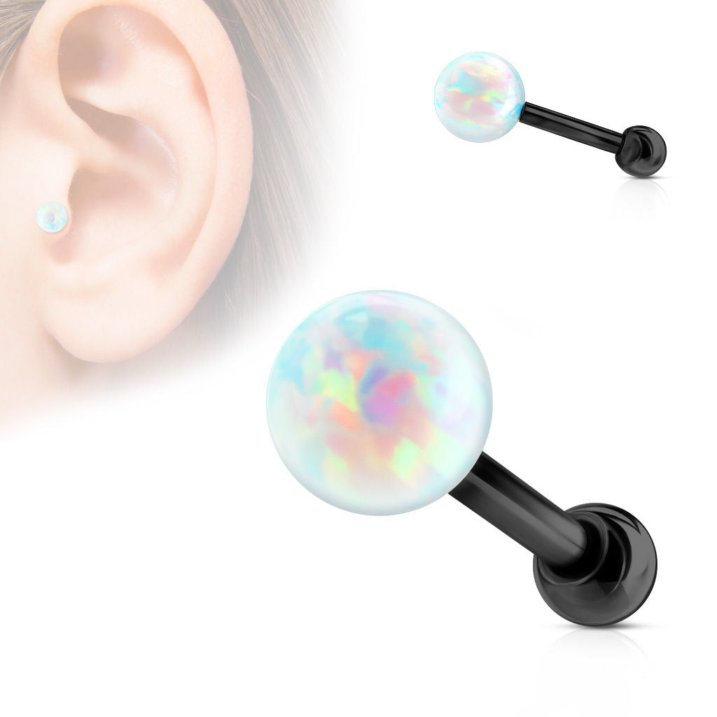 Cartilage/Tragus Barbell 16GA Opal Ball Internally Threaded Surgical Steel