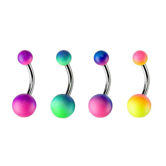 Belly Button Navel Rings Two Tone Color Rubber Coated on Surgical Steel 4Pcs